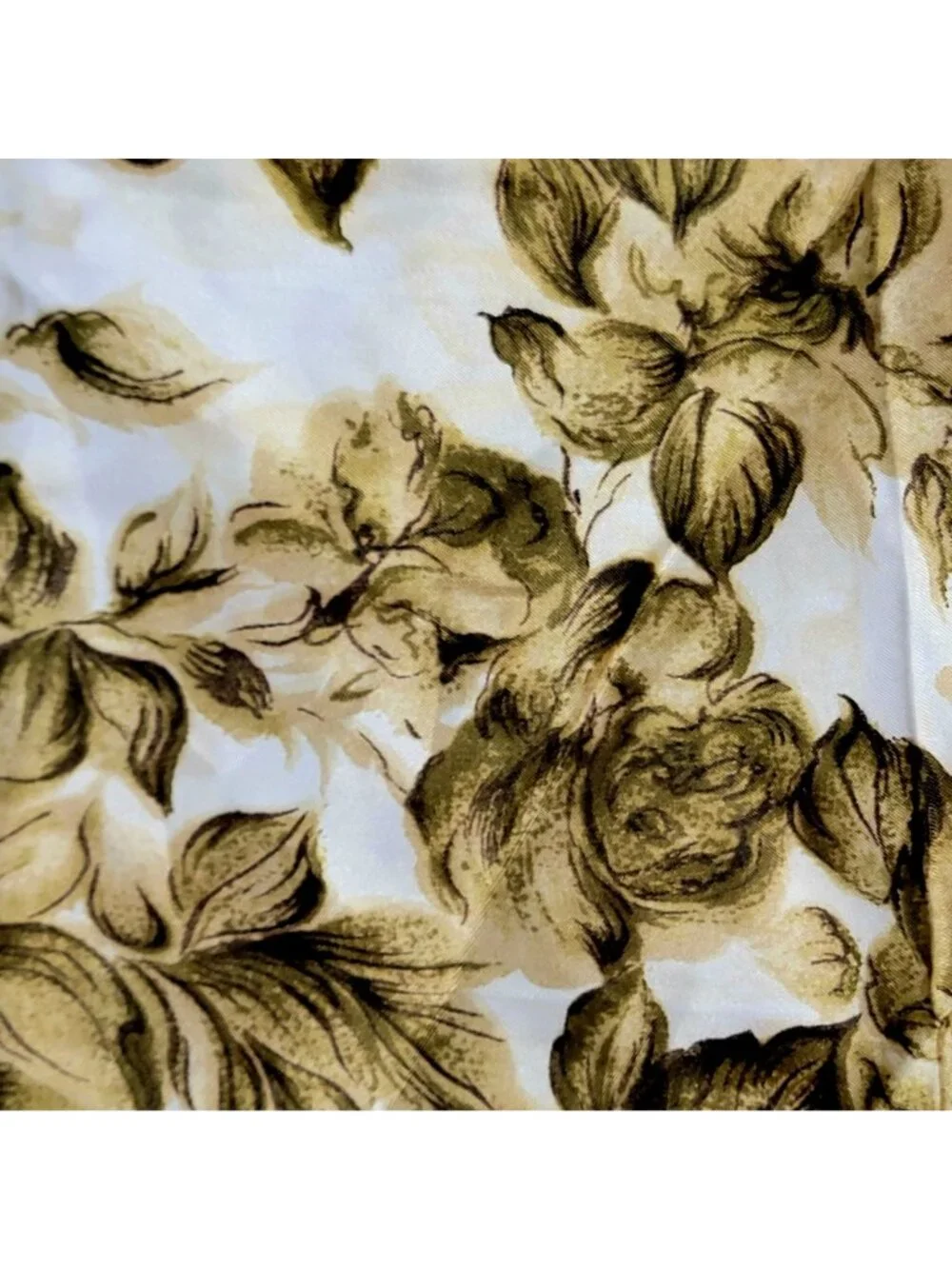 Vintage 70s Floral Scarf Women Accessories Acetate Fringe Green Beige Fall Leave